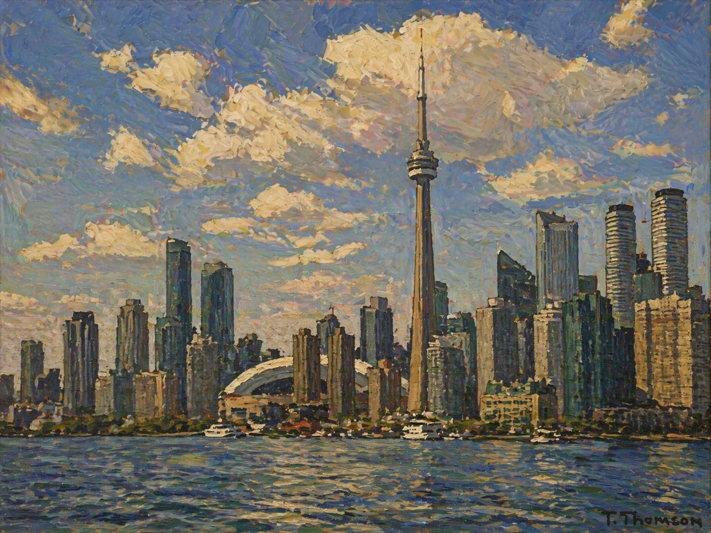 A painted city scene for In the Footsteps of the Group of Seven.